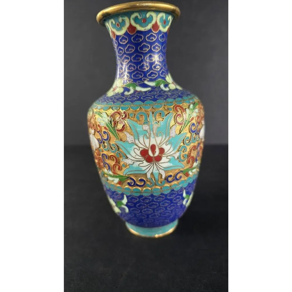 Antique Cloisonne Blue Brass Flower 7